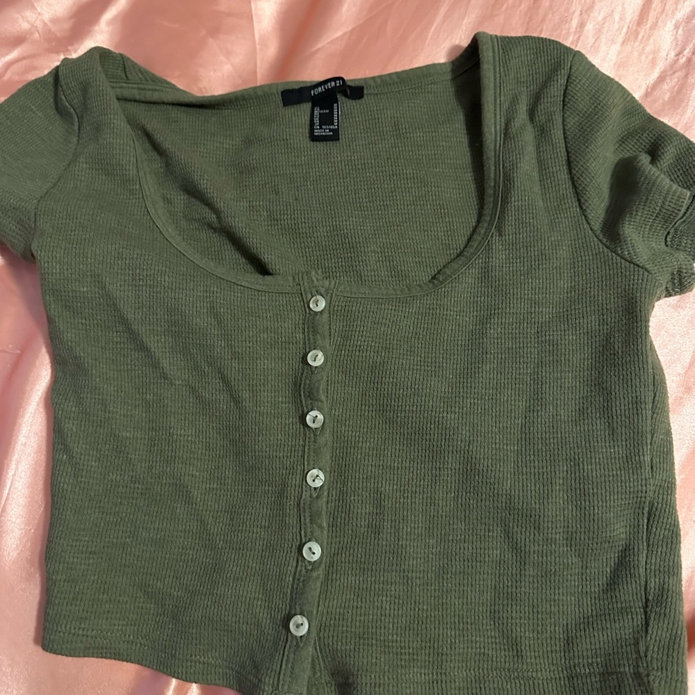 Green button up t shirt